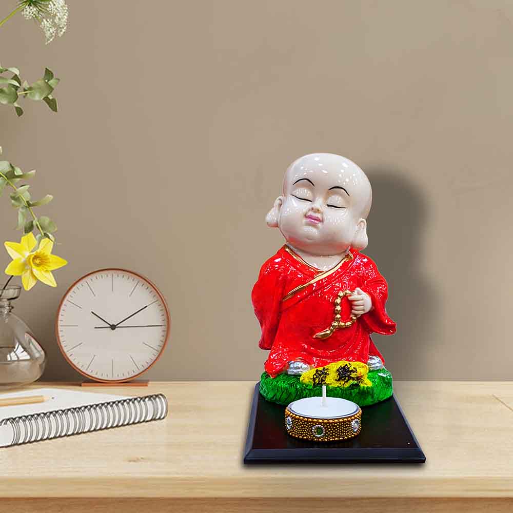 Baby Monk Buddha Idol With Candle Tealight Holders